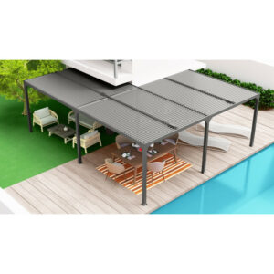 Pergola bioclimatique en L aluanthracite 32,63 m² - Habrita